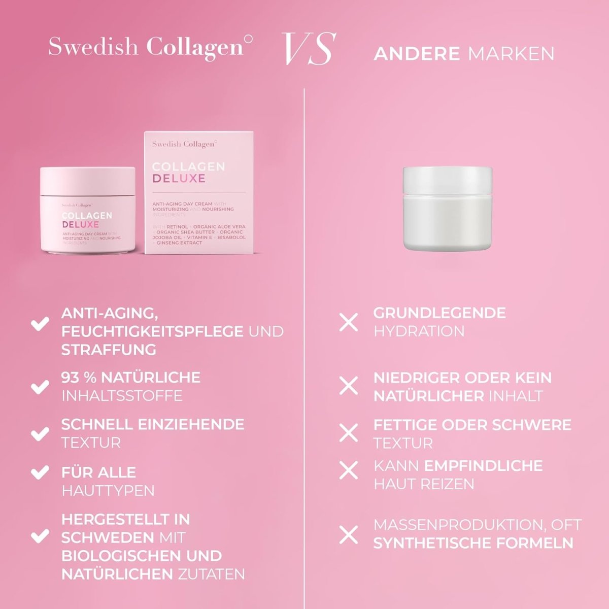 Collagen Anti - Aging Retinol Tagescreme I hydratisierte und glatte Haut I Vitamin E, Bio - Aloe Vera, Sheabutter, Jojobaöl - Lifood Swiss