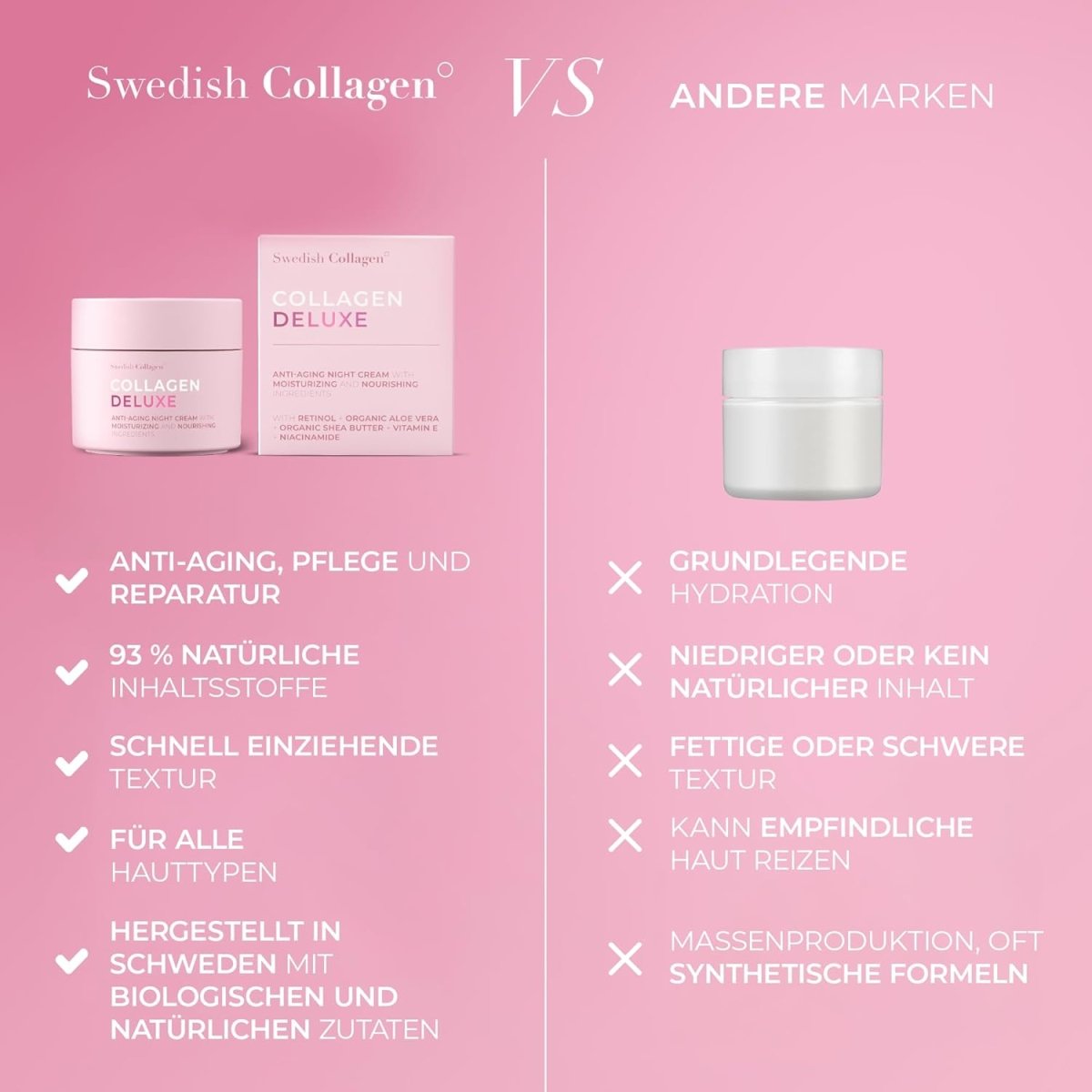 Kollagen Retinol - Nachtcreme I Anti - Falten & feuchtigkeitsspendend I Niacinamid, Vitamin E, Bio - Aloe Vera und Sheabutter – 50 ml - Lifood Swiss