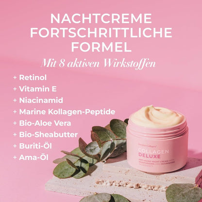 Kollagen Retinol - Nachtcreme I Anti - Falten & feuchtigkeitsspendend I Niacinamid, Vitamin E, Bio - Aloe Vera und Sheabutter – 50 ml - Lifood Swiss